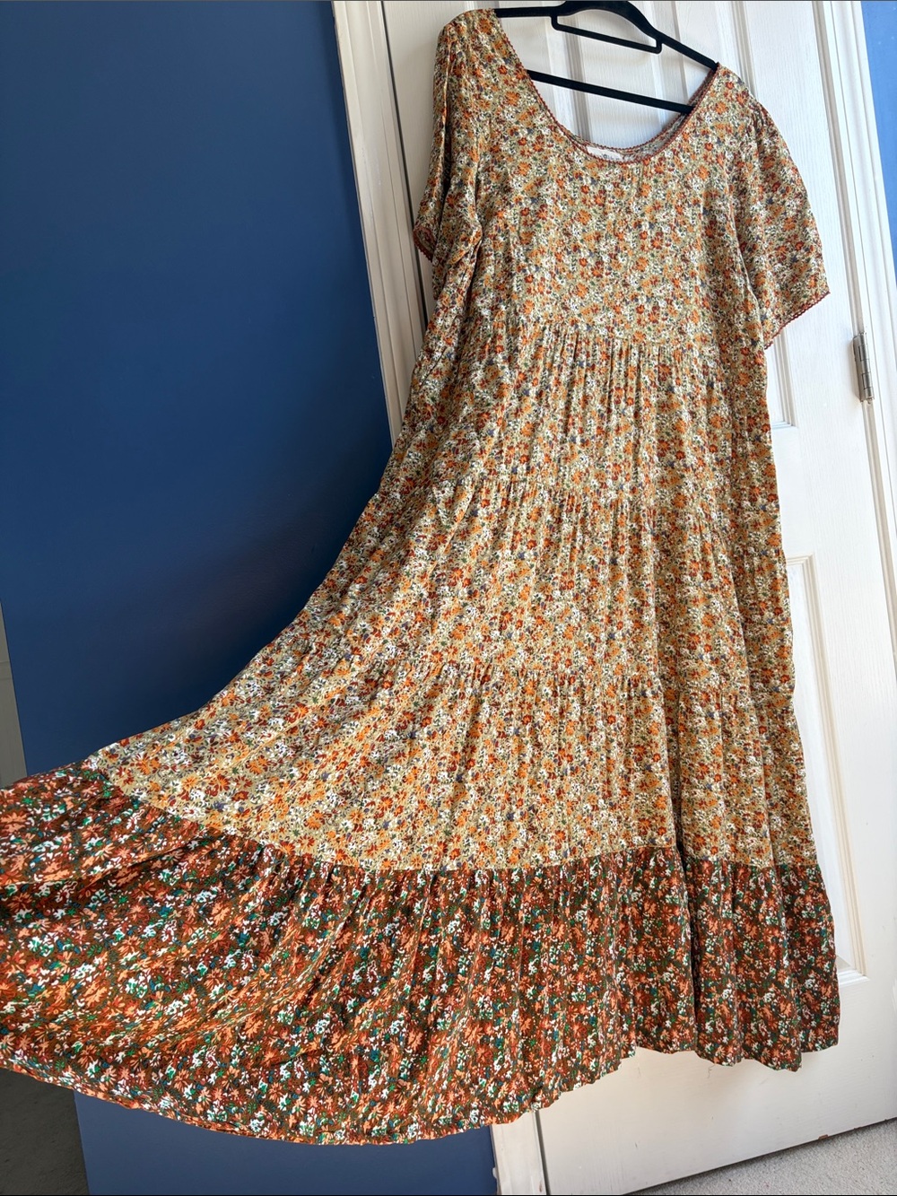Natural Life Lucia Maxi Dress Boho Ditsy Floral Tiered XL